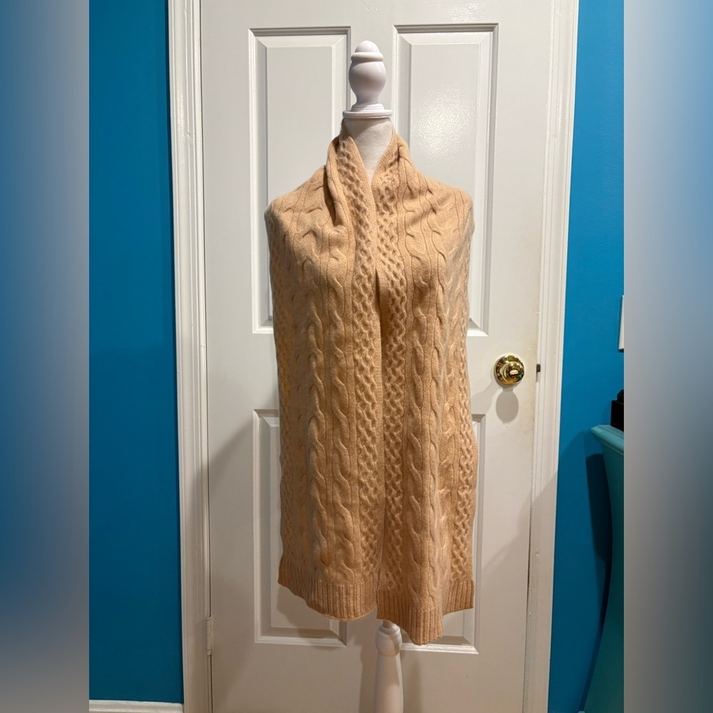Talbots CABLE KNIT CASHMERE SCARF camel beige